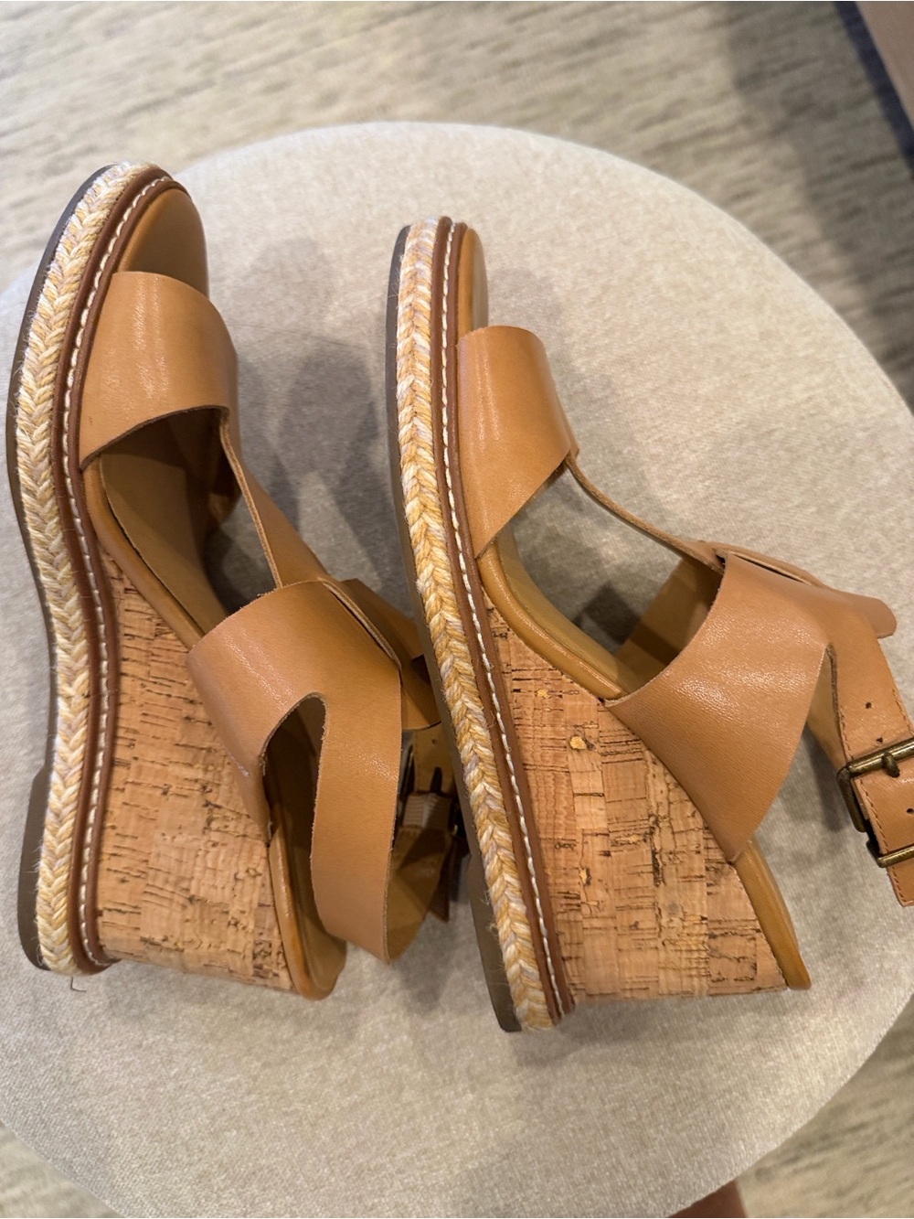 Crown Vintage Cognac Leather Strappy Wedge Sandals - Picture 5 of 9